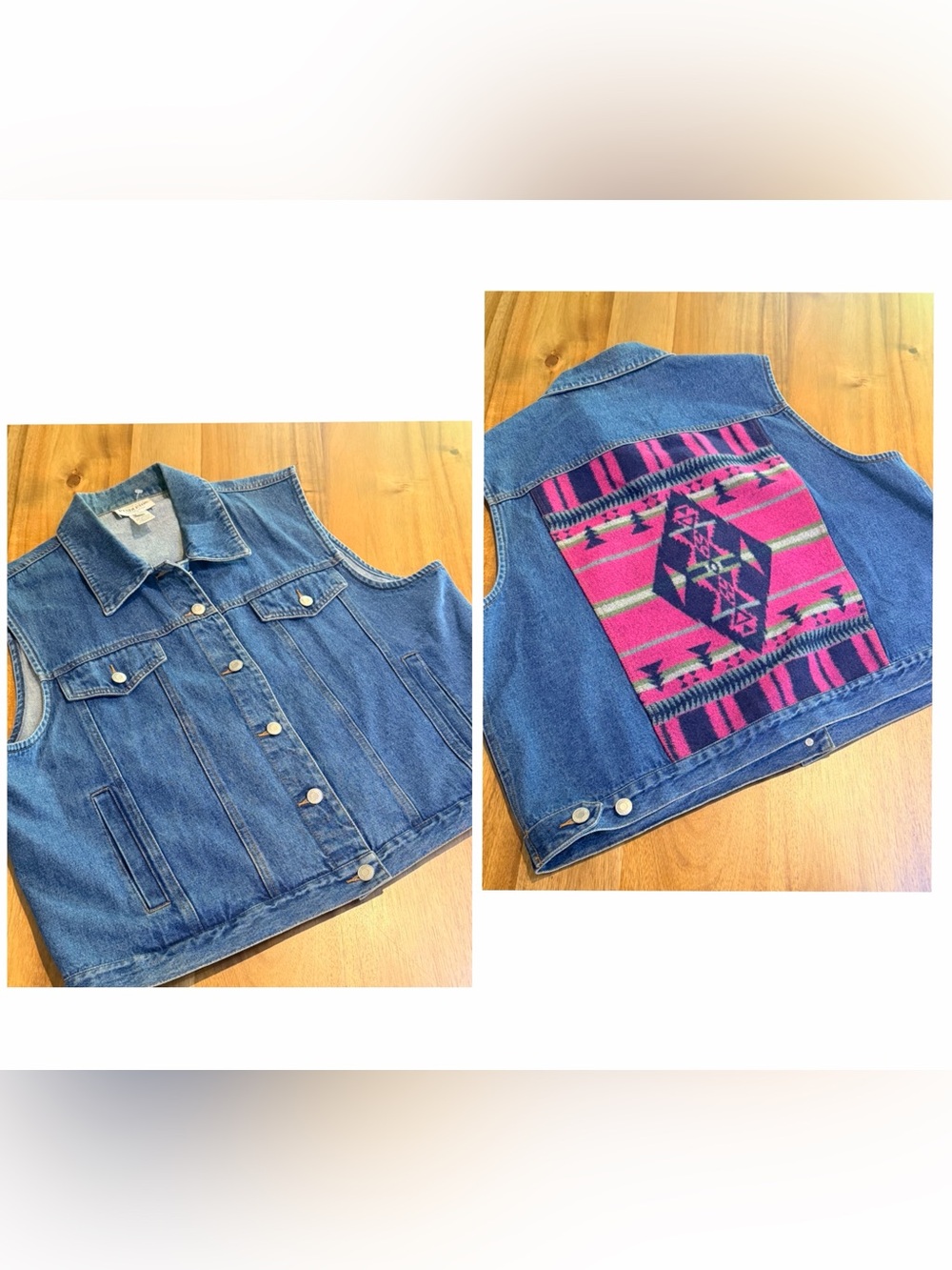 VTG Pendleton Plus Denim Wool Blanket Back Vest Pink Southwestern Women’s 2X EUC